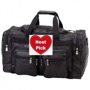 Leather Duffle Bag Airline Carry On Bag 21" Black Leather Hand Carry Luggage Bag